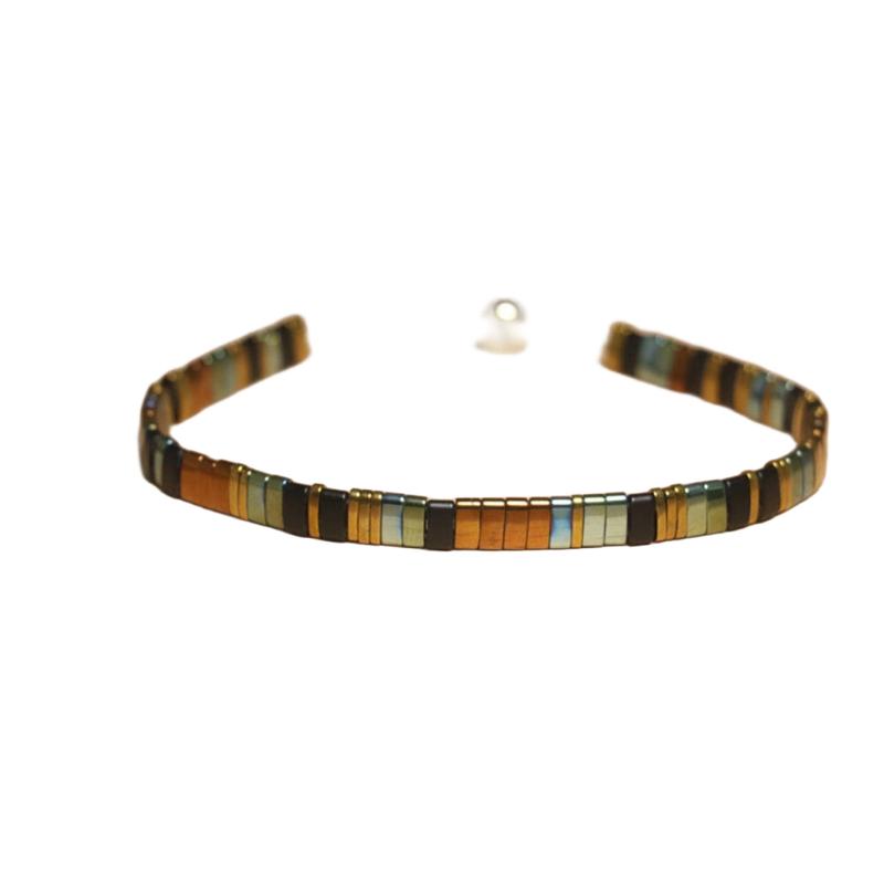 Mixed Metal Tila Bead Bracelet – Minimalist Adjustable Cord Jewelry, Dainty Stackable Gift for Women