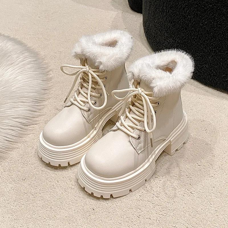 Women Fluffy Boots High Tops Winter Plush Warm Thick Soled Shoes Ladies Non Slip Snow Boots Plus Size 42 Zapatillas Mujer