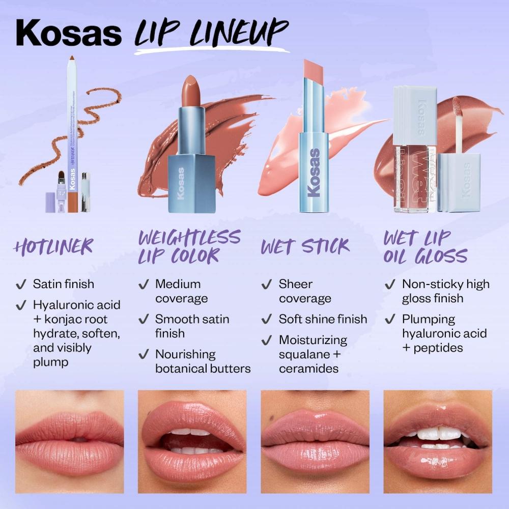 Kosas Wet Lip Oil Aufpolsternde Peptid-Lippenbehandlung Glanz .15 Unzen 4,6 ml Quallen Klar