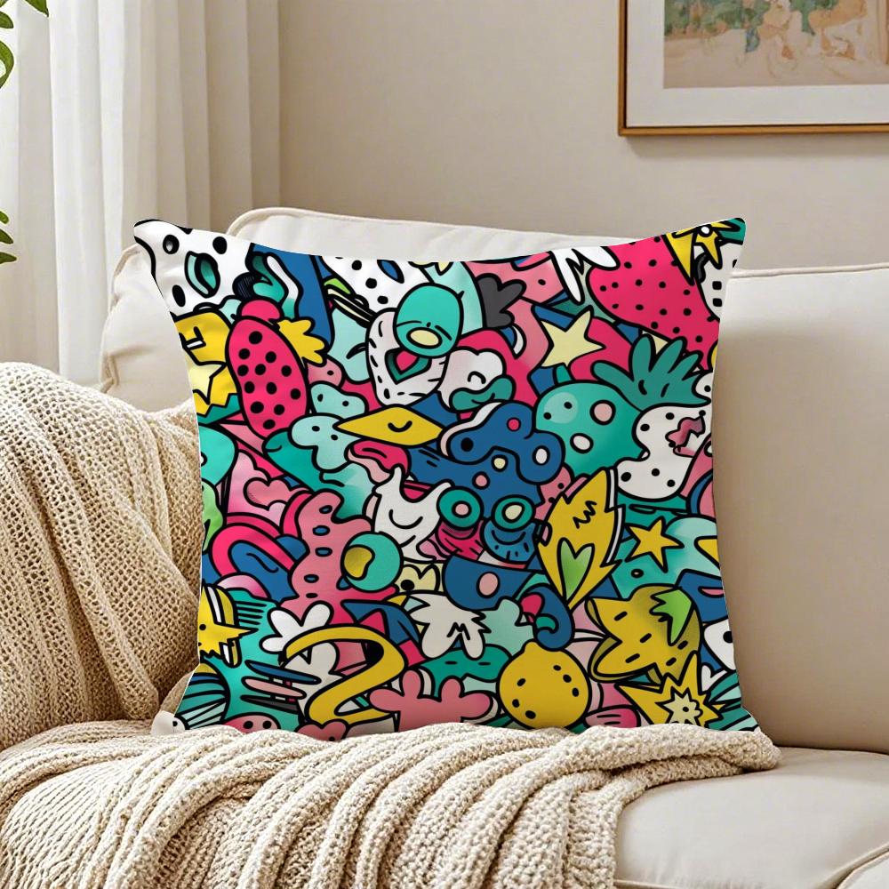 Cute graffiti Cushion Cover Pillowcase Antidustmite living Room Sofa Decor Cushion Room