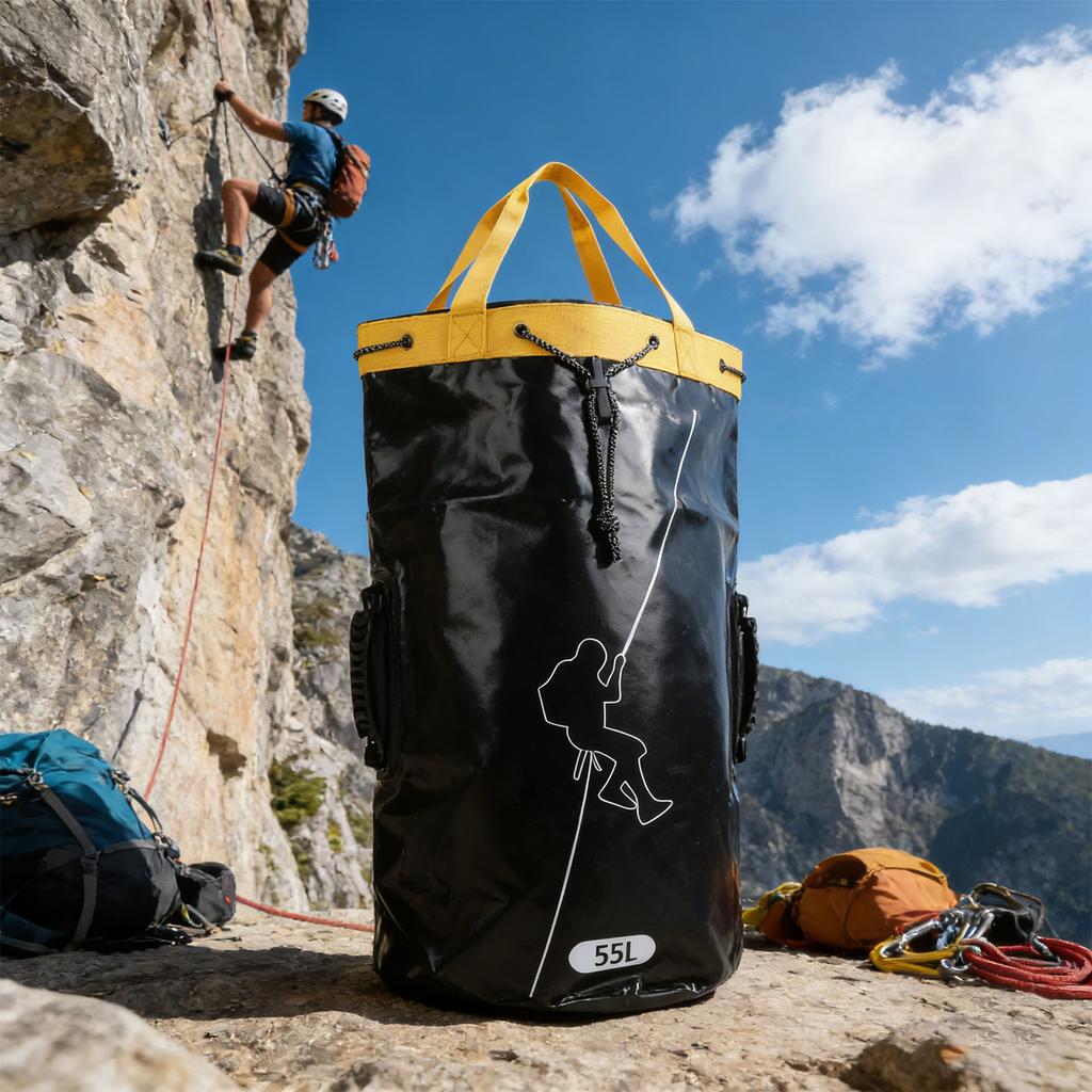 Climbing Rope Storage Bag PVC Water Proof Climbing Rope Bucket Backpack with Drainage Holes for Caving Waterfall Outdoor Adventure