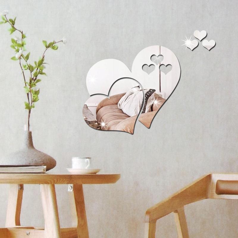 Set Of 5 Acrylic Mirror Heart Decorative Heart Stickers Set Silver