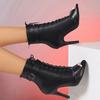 Fashion Spring New Peep Toe Women's Thin High Boots Fashion Point Toe Lace Up Pumps Black Faux Leather Woman Modern Sandals Size 35-43