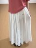 2026 Spring White Elegant Embroidered Midi Skirt: Women's High Waist Hollow Flower Draping Design