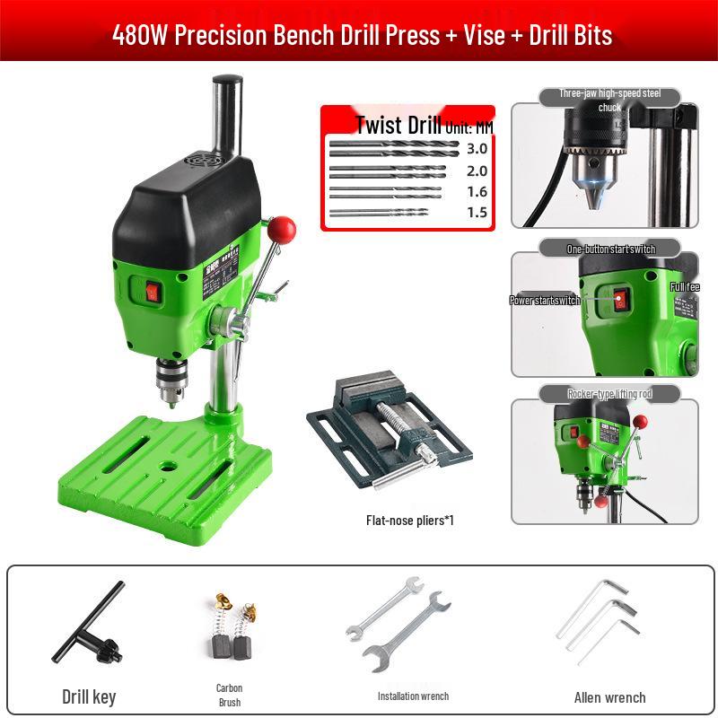220V Industrial Mini Bench Drill Press: High-Precision, High-Power, Multi-Functional, Household Metabo