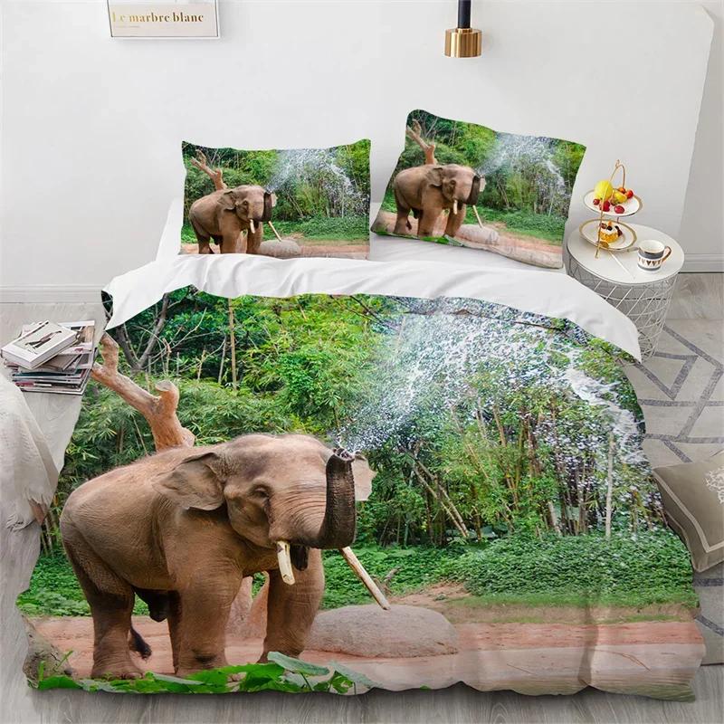 Elephant Duvet Cover King Queen Size Wild Animal Comforter Cover Polyester Bohemian Mandala African Safari Animals Bedding Set