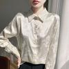 Women's New Jacquard Satin Shirt Lady's Long Sleeved Single Breasted Blouses Turn-down Collar Thin Fashion Versatile Top