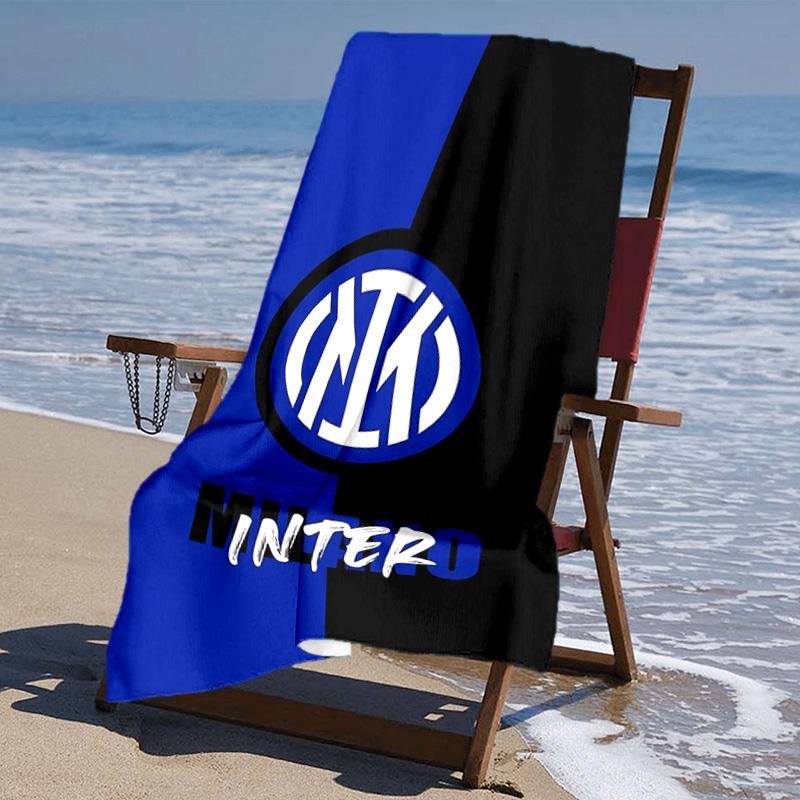 proof beach towel with FC Inter Milan logo pattern - soft,absorbent,quick-drying,machine washable - perfect for swimming,camping,bathing