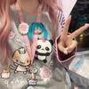2KWEIRD Y2k Harajuku Kawaii Striped Hoodie Women Japanese Fashion Patchwork Cartoon Print Sweatshirt