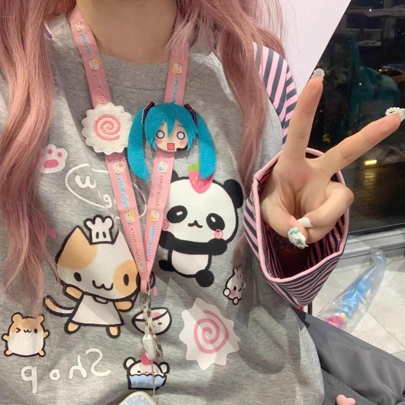 2KWEIRD Y2k Harajuku Kawaii Striped Hoodie Women Japanese Fashion Patchwork Cartoon Print Sweatshirt
