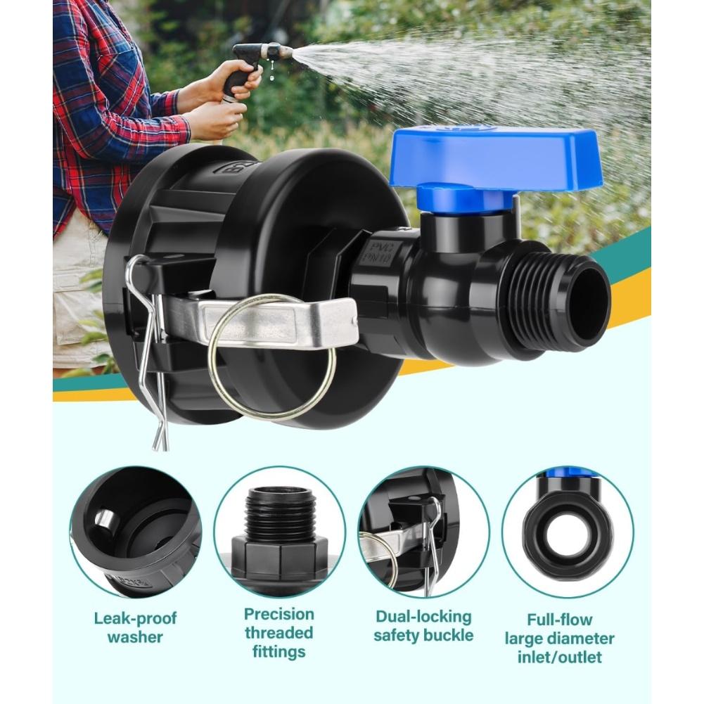 Nockenschloss-Anschluss IBC-Container-Adapter Gartenbewässerung Hochfluss-Kugelhahn Nockenschloss-Anschlüsse 2 Nockenschloss-Anschlüsse, 3/4 GHT