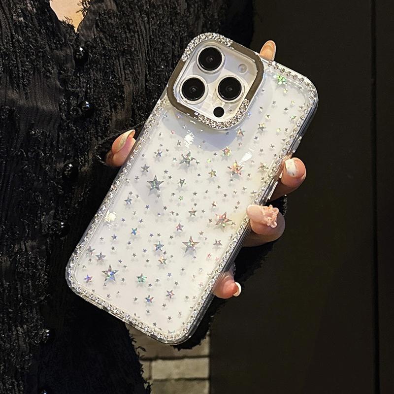 Fashion Bling Glitter Diamond Star Transparent TPU Phone Case For iPhone 17 Air 16 16e 15 Plus 14 13 12 11 Pro Max Back Cover