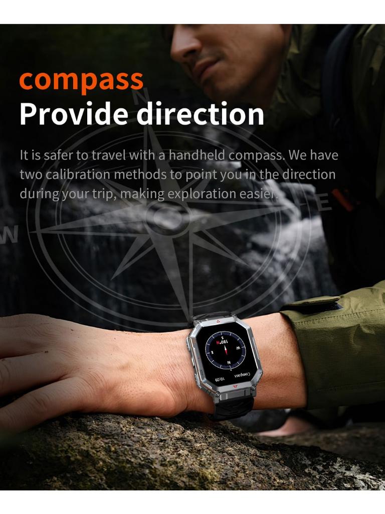 Military Smart Watch for Men with GPS Compass GPT Voice Assistant Smartwatch with LED Flashlight Bluetooth Call Fitness Tracker for Android & iOS