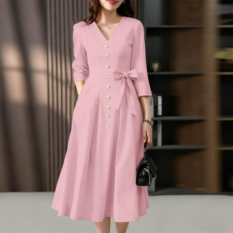 ZANZEA Women Casual V-Neck 3/4 Sleeve Loose Dress