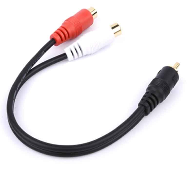 VECASDEN RCA 1 Male to 2 Female Audio Speaker Splitter Cable OFC Conductor Double Shielded Metal Shell Flexible PVC Jacket 2 ft Y-Adapter Gold-Plated