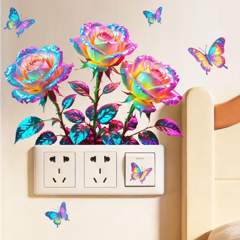 Glow-in-the-Dark Rose Flower Toilet Sticker Removable Self-Adhesive Wall Decal Home Decoration Stickers For Bedroom Living Room