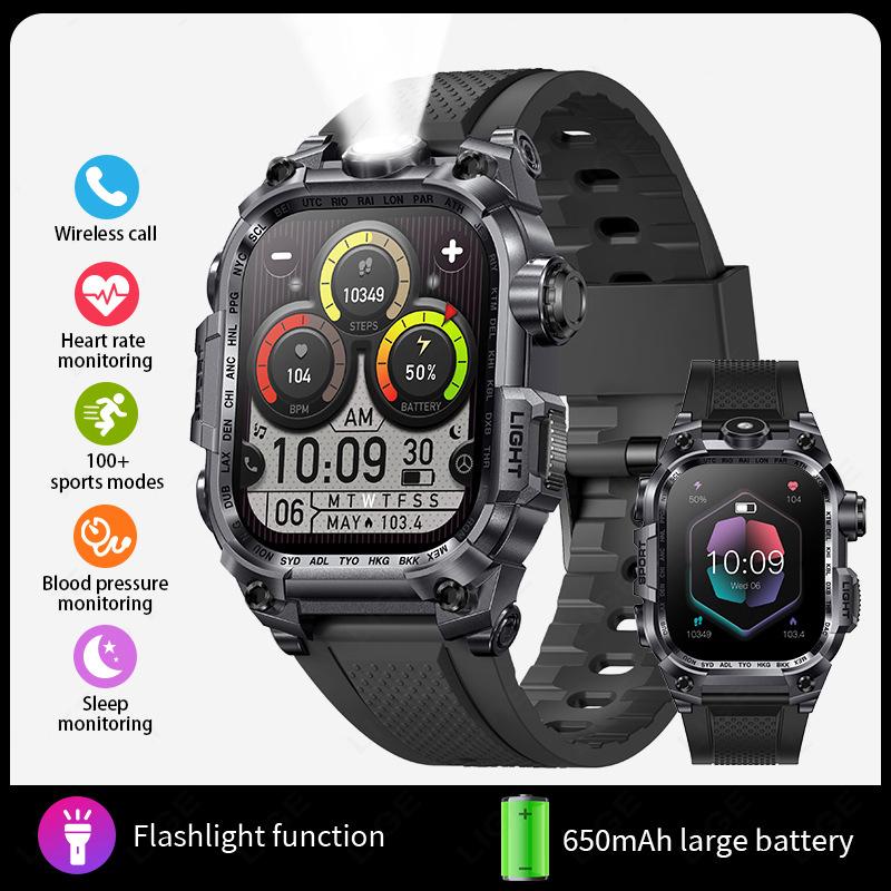 Nuovo Multifunzionale Schermo Grande Quadrato Smartwatch da Esterno Torcia Monitoraggio della Salute Bracciale Sportivo da Uomo