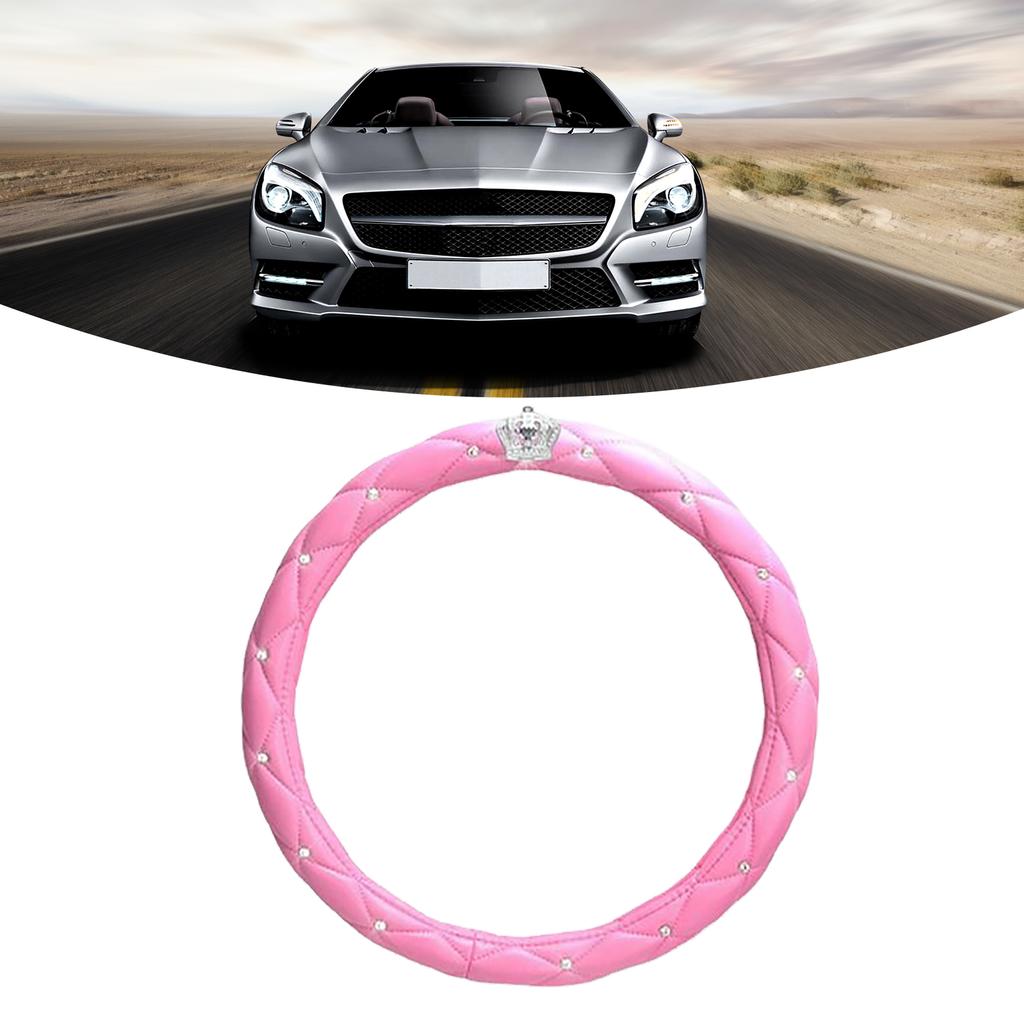 Women Steering Wheel Cover Cute Universal Antislip Pu Lether Rhinestones Car Steering Wheel Cover
