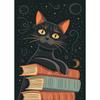 1pc Frameless Canvas Painting  Cartoon Cat with Books Poster Print Canvas Painting Wall Art Picture Library Bookstore Room Decor