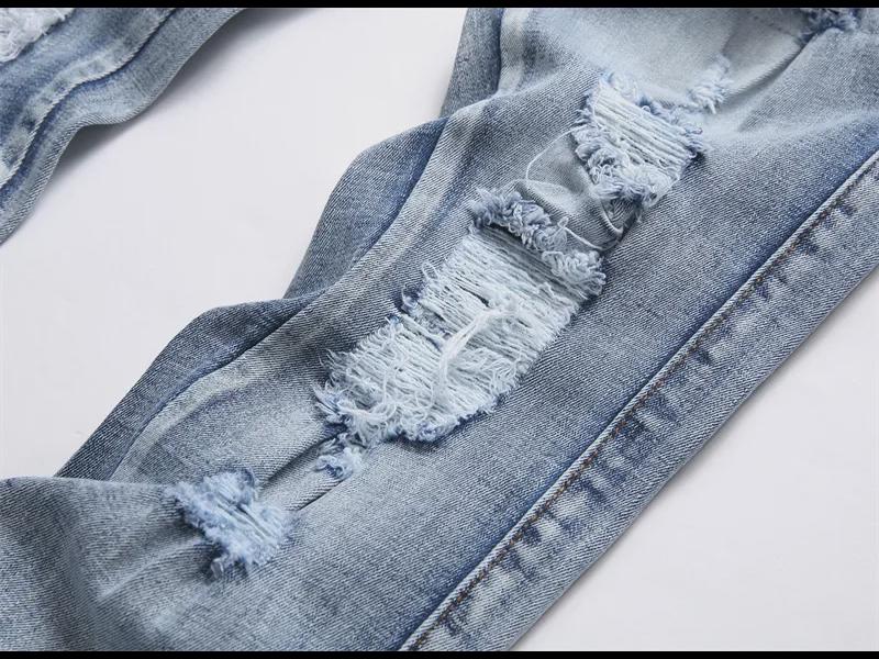 Pánské džíny slim-fit v evropském stylu s modrou výšivkou kobry