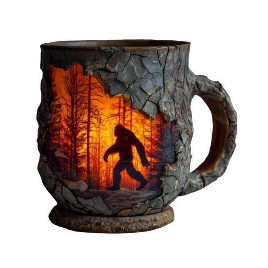 Sasquatch Forest Fires Mug Unique Coffee Cup 3D Bark Texture Cup Hot And Cold Drink Container for Coffee Lovers And Adventure Enthusiasts