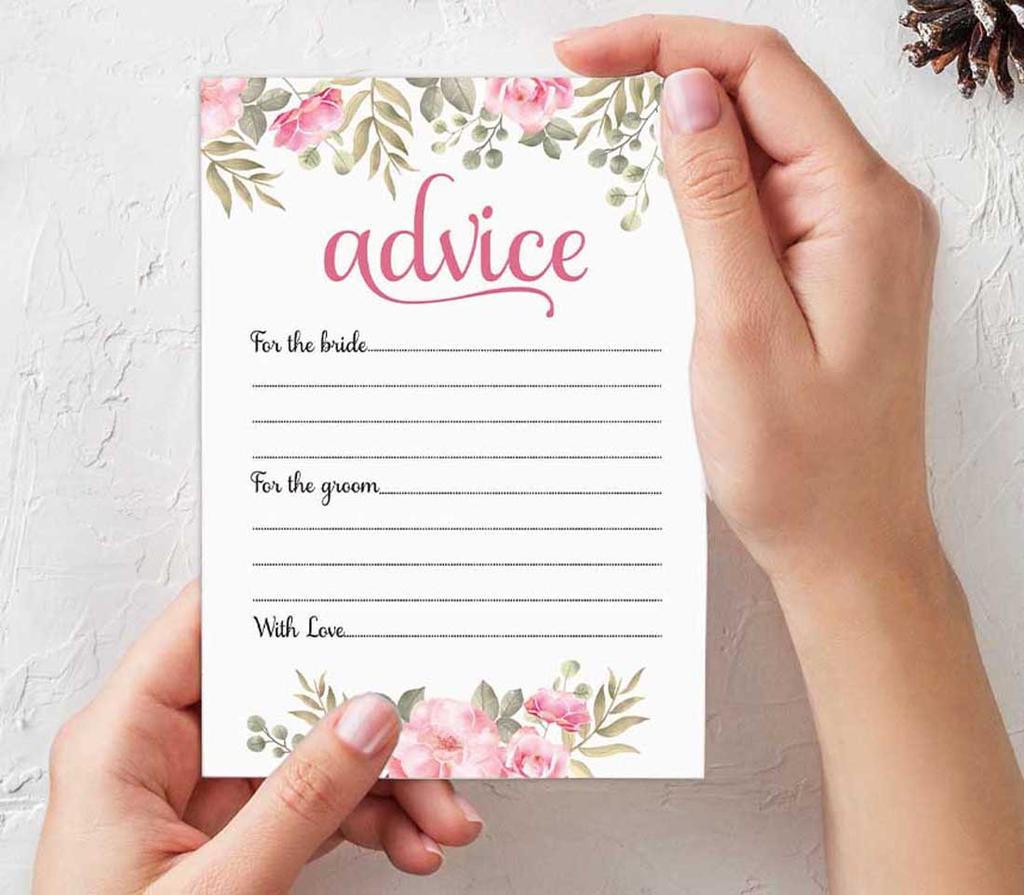 Inkdotpot Set of 50 Advice for The Bride & Groom Floral Advice Cards Wedding Activity Game, Guestbook Alternative 5x7 inches