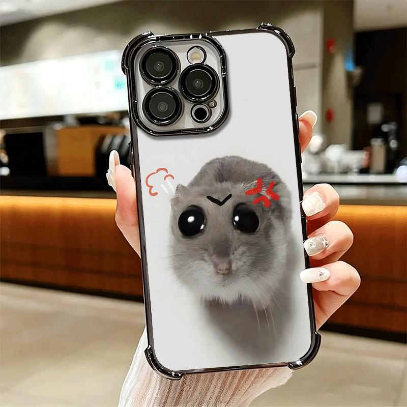 Funny Sad Hamster Meme Plating Phone Case For Iphone 16 17 Pro Max Air 16E 14 15 Plus 12 13 Mini Anti-Fall Airabag Cover