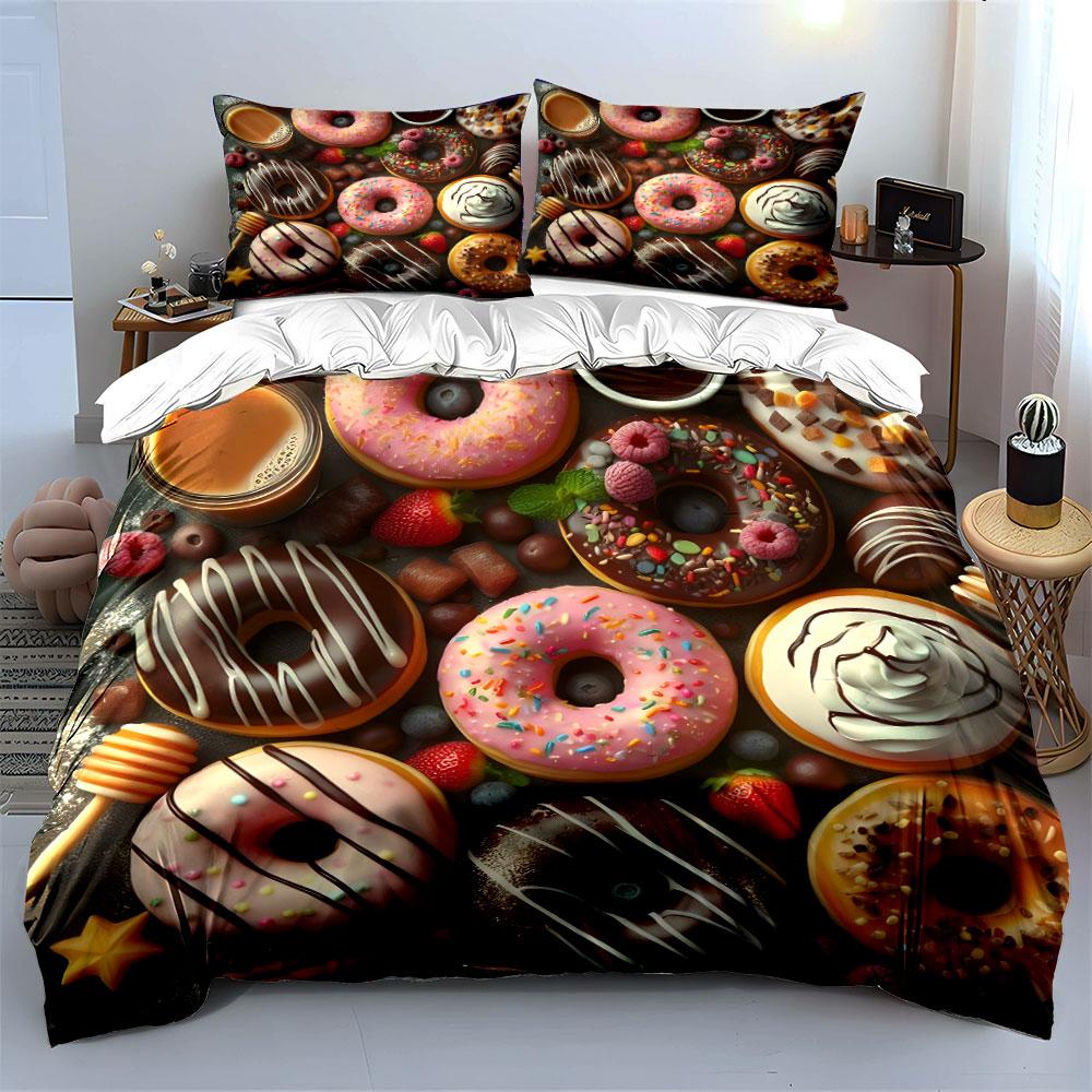Colorful Donut Set Party Decor Multiple Sizes Kid'S And Adults' Bedroom Exquisite 3Pc Bedding Set, Gift