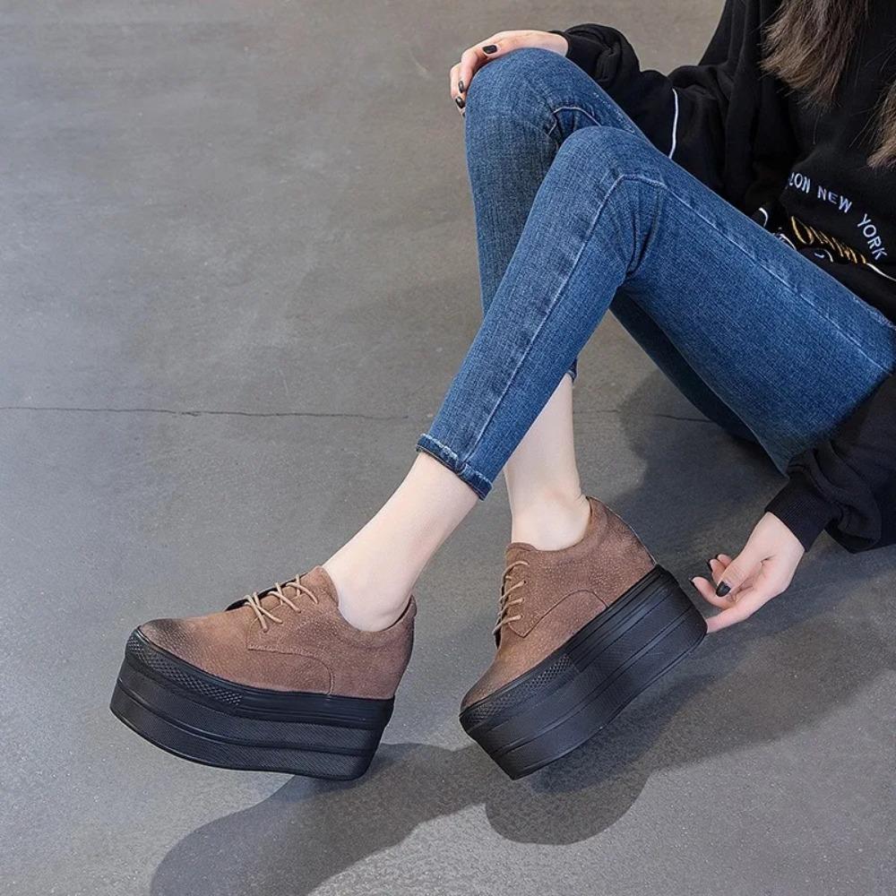 Fashion Matsu Cake Shoes for Women Spring New Thick Sole Inner Heightening Retro Color Polishing Single Shoe Women Platform Shoes Heels