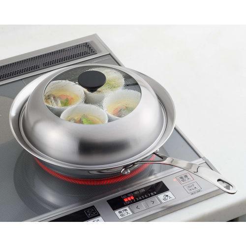 Yoshikawa Visible! Steamer for Frying Pans (24-26cm), with Glass Lid, Steaming Plate, Simply Place on Frying Pan, Stainless Steel, Steam Food, Tsubame