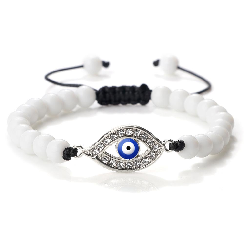 Devil's Eye Round Bead Bracelet with Plated Alloy Woven Cord