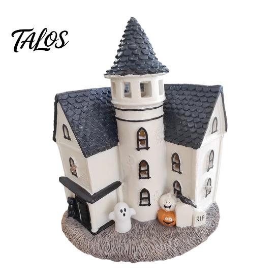 Spooky Tabletop Decoration Vintage Light-Up Cottage Halloween Decoration, Gothic Ghost Pumpkin Village House Decorative Mantelpiece Items Figurine,