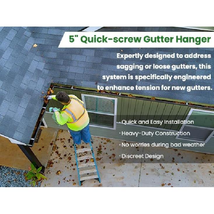 10 Pcs Gutter Hangers 5 Inch Hidden Gutter Brackets with A Pre-Inserted Rust Resistant Screw and 1/4’’ Hex Drill Bit, Clip for 5" K-Style