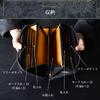 [Dom Teporna] Men's Large Capacity Wallet, Holds 24 Cards, Genuine Leather, YKK Zipper, Round Zipper, Coin Pocket, Gold Interior, Saffiano Leather/Bla