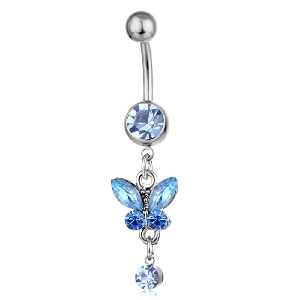 Stainless Steel Zircon Navel Ring Rhinestone Colorful Butterfly Pendants Belly Button Ring Hip Hop Piercing