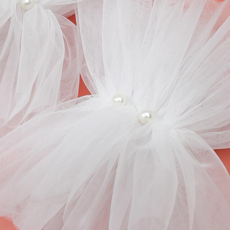 Pearl Decor Bridal Fake Cuff Short Lace Fingerless Gloves White Tulle Wedding Sleeves for Women Party Costume Accessory