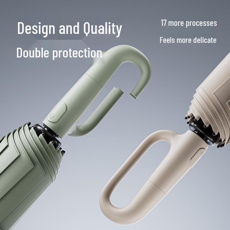 72-Rib Automatic Ring Buckle Umbrella: Portable, Reinforced, Dual-Use for Sun & Rain, Folding Hook Design for Men & Women
