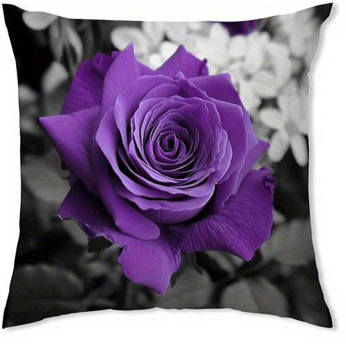 

Home Decor Purple Roses and Love Themed Pillow Covers Pattern Cushion Cover Suitable for Sofa Bedroom Car Pillow Cover 40x40cm 16x16in