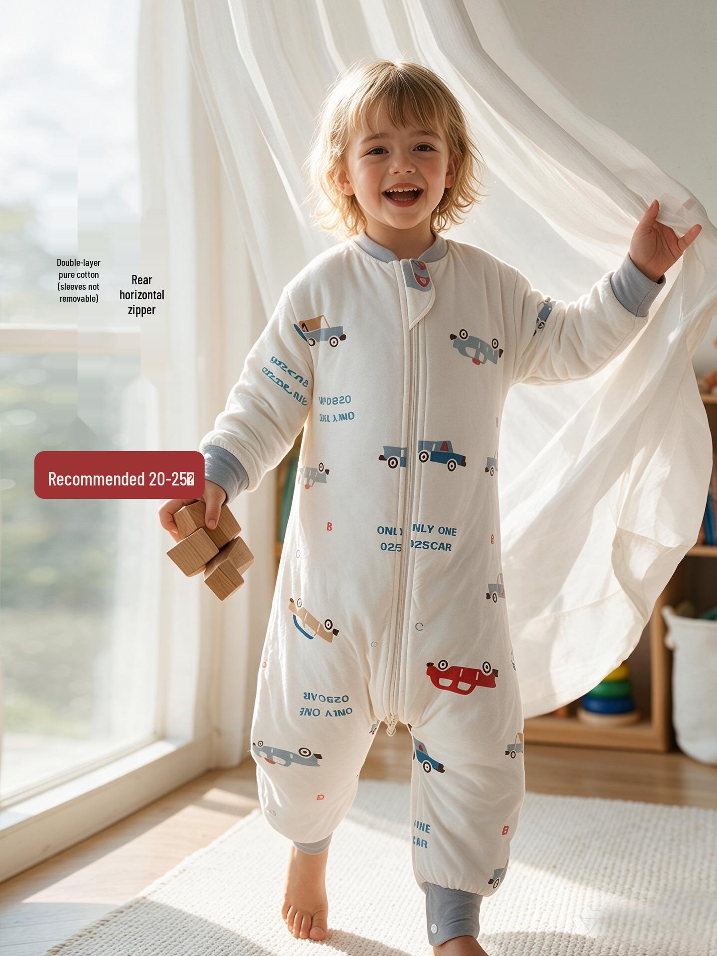 Kinder-Baumwoll-Schlafsack mit geteilten Beinen: Verdickter Anti-Tritt Einteiler Pyjama für Herbst/Winter L (Recommended Height 100-115cm) gray