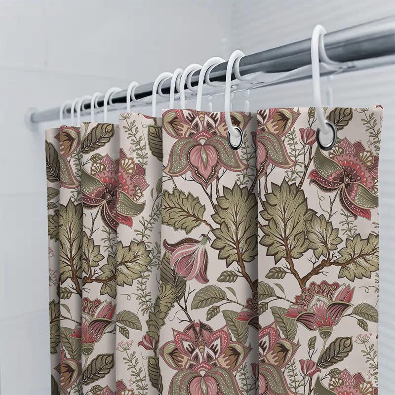 Floral Pattern Shower Curtain Pink And Green Beautiful Home Decor For Bathroom 72 X 84 Inches Waterproof Fabric