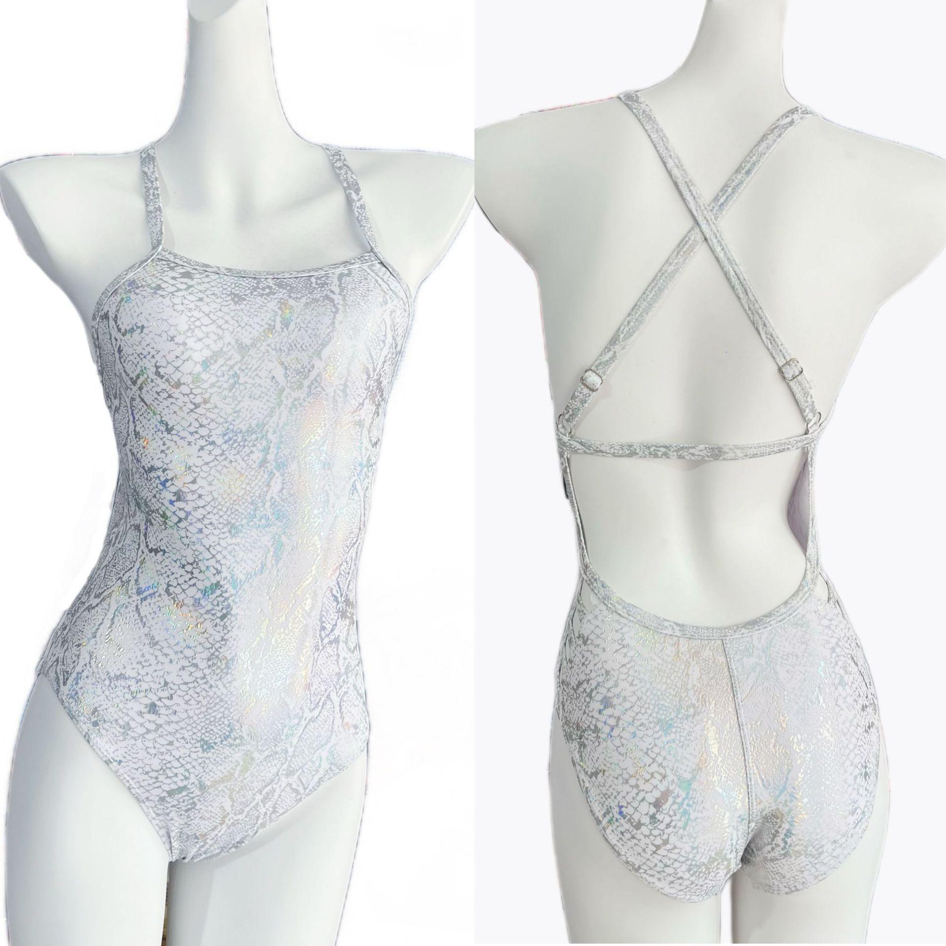 

White Python No Chest Pad Swimsuit Female Adult Racing s Swimming Pool Snakeskin Swimsuit Flash Woman M80-92
