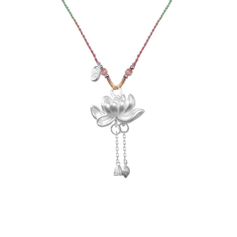 Lotus Nafu Necklace for Women Good Luck Lotus for Women Young China-Chic Ancient Han Suit Weaving Rope