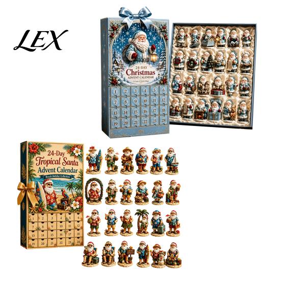 Creative Christmas Countdown 2026 Summer Beach Santa Advent Calendar, 24-Day Acrylic Ornament Set with Holiday Box Surfing Figures, Tropical