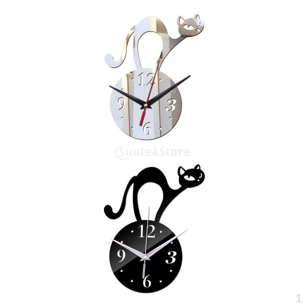 Cheap 2 PCS Creative Cat Wall Clocks Mirror Irregular Minimalist for ...