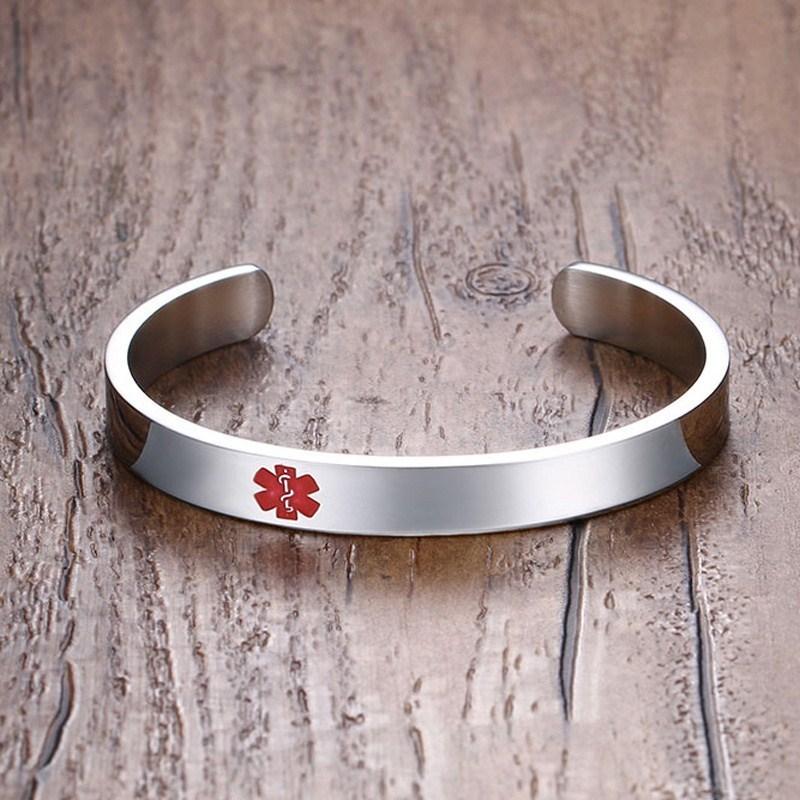 Type 1 Diabetes Medical Alert Bracelet for Men Women ID Cuff Bangle Stainless Steel Personalized Free Engrave