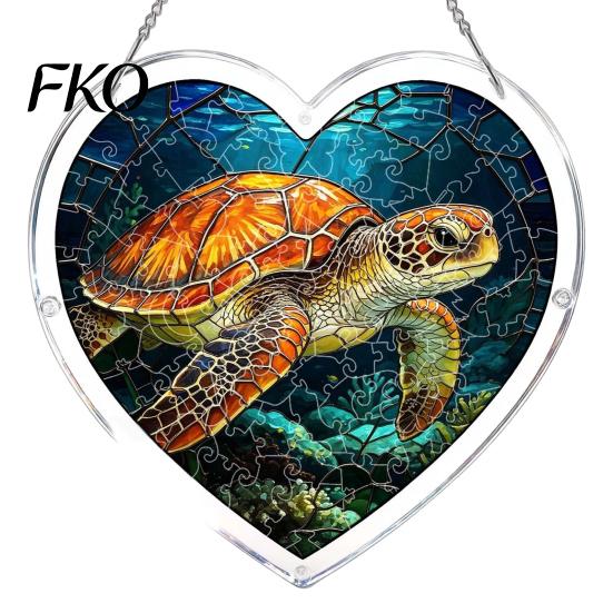 DIY Stained Glass Craft Acrylic Puzzle Suncatcher, Colorful Window Hanging Pendant, Heart Shape Style Sun Catcher Decoration, Ideal for Home