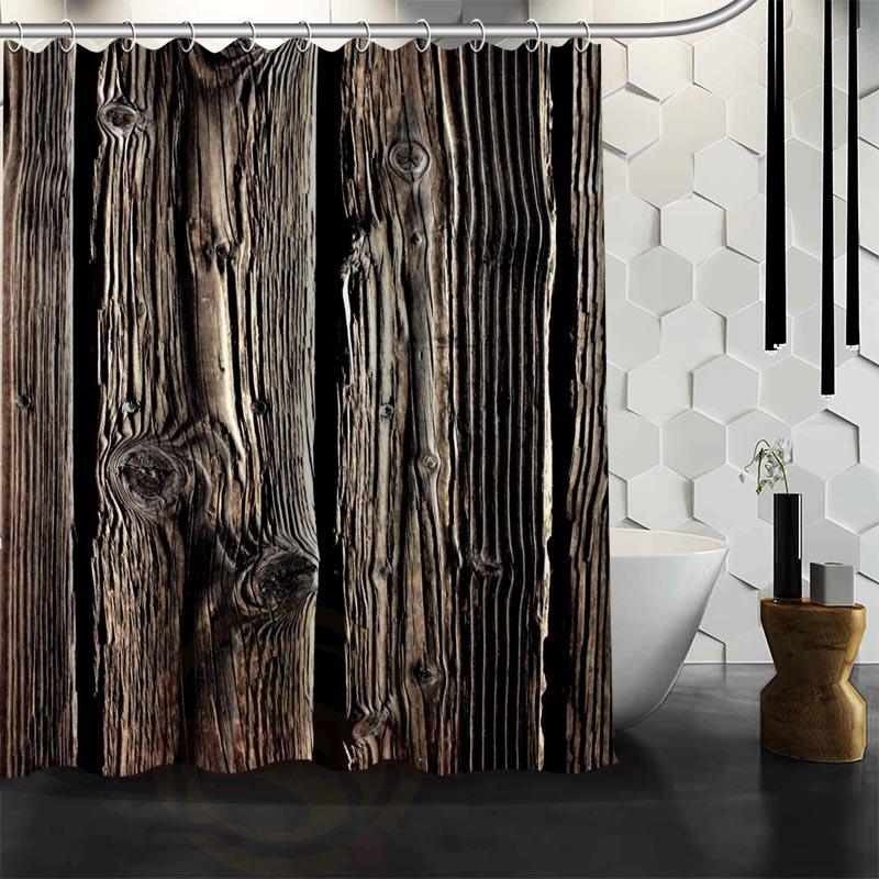 Aangepast Het oude hout, kleurrijk hout Douchegordijn Waterdicht Polyester Stof Aangepast Badkamergordijn Haken