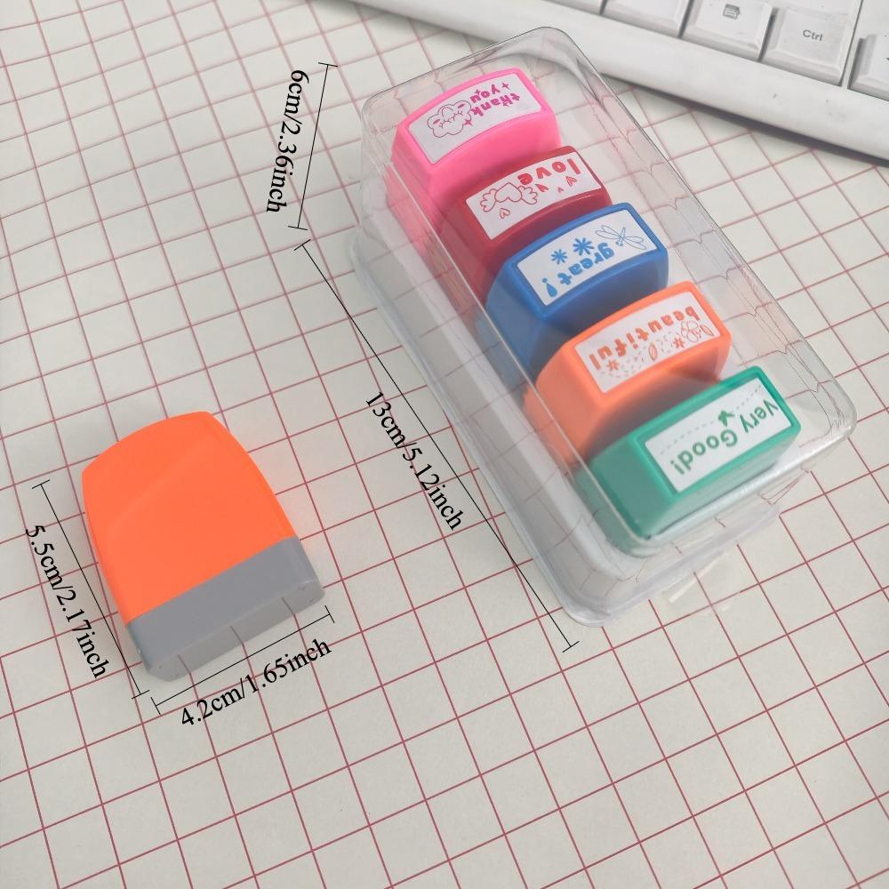 Fromthenon Teacher Motivational Praise Stamps 5pcs Cute Self-Inking Stamps Set Planner Journal School Office Stationery Supplies