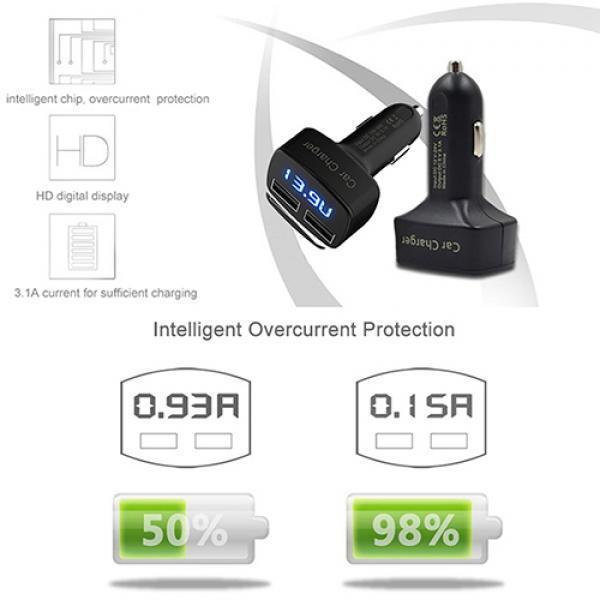 Car Charger 4 In 1 Dual 3.1A USB Voltage Current Meter Tester Bullet Adapter For iPhone Samsung Huawei