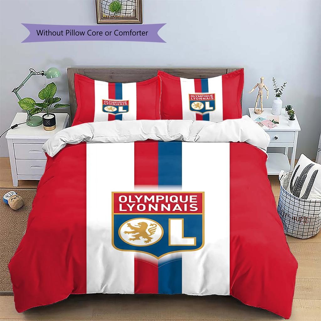 Olympique Lyonnais Pattern Bedding Quilt Set Home Decoration Gift (1 * duvet cover + 2 * pillowcase without core)